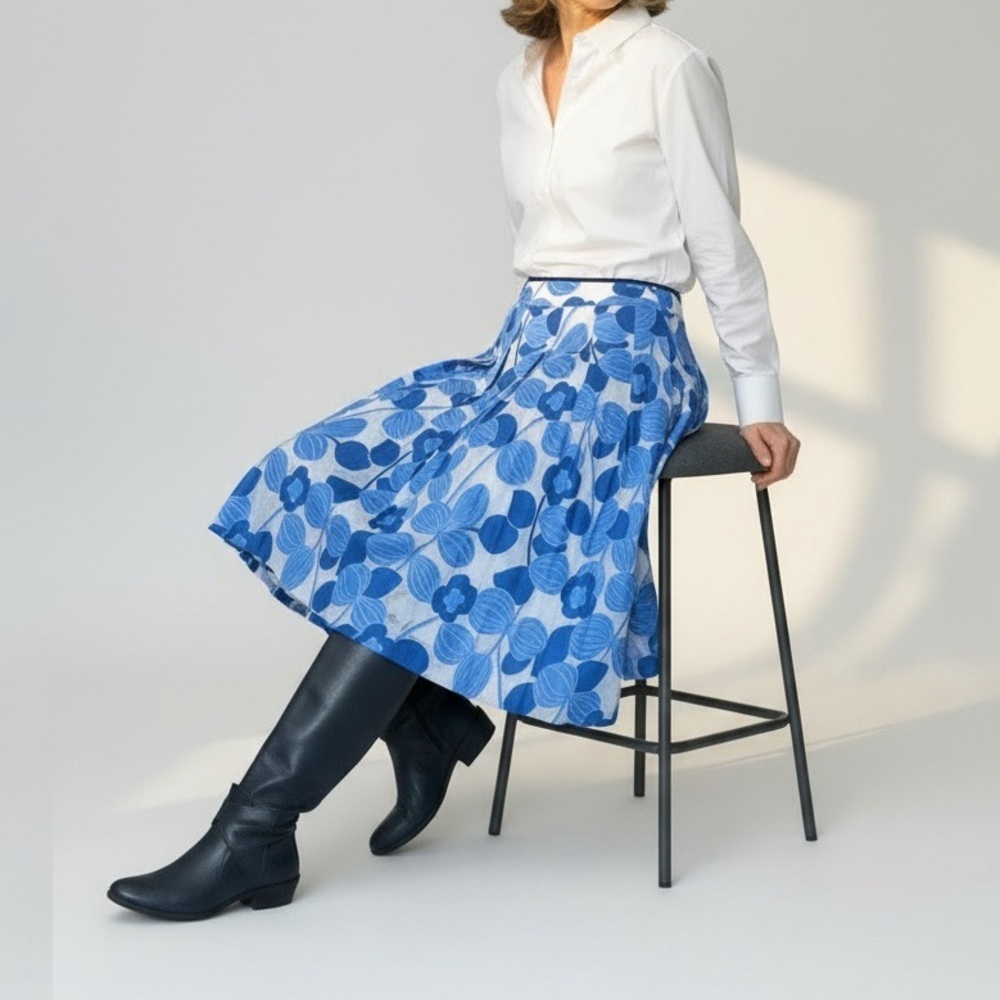 Talbots Blue Floral A-Line Skirt Size 8 New Romantic Spring Garden Party